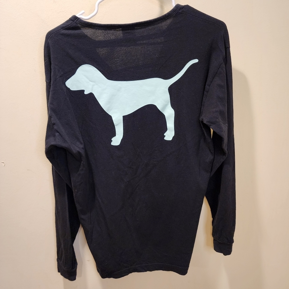 Pink by Victoria's Secret Black Long Sleeves Logo T-shirt  size S